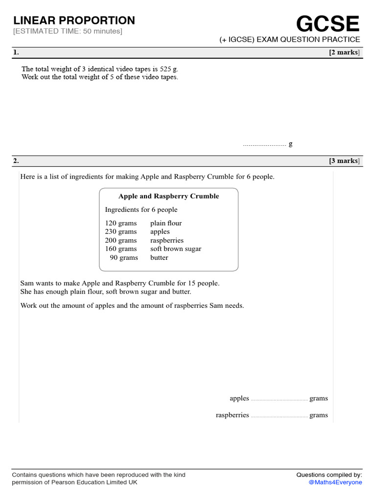 Linear Proportion Gcse 9 1 Practice Questions 30254 | PDF