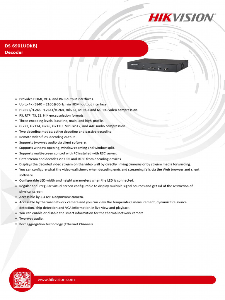 Datasheet of DS 6901UDIB Decoder V2.6.1 | PDF | Hdmi | Codec