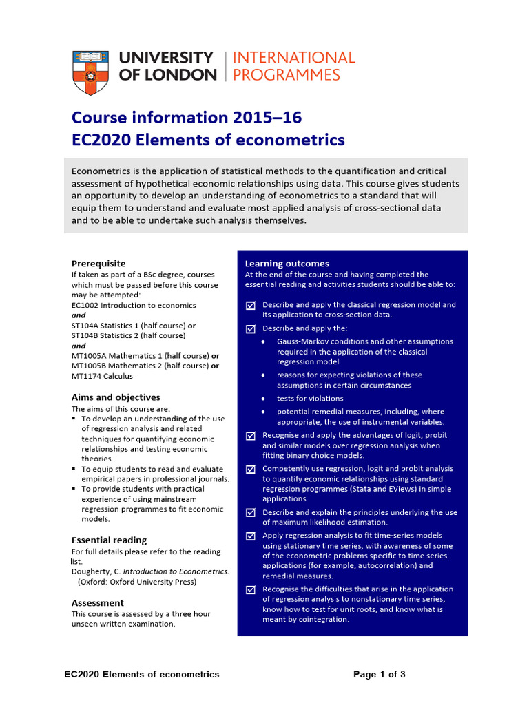 Econometrics Course Overview EC2020 | PDF | Regression Analysis ...