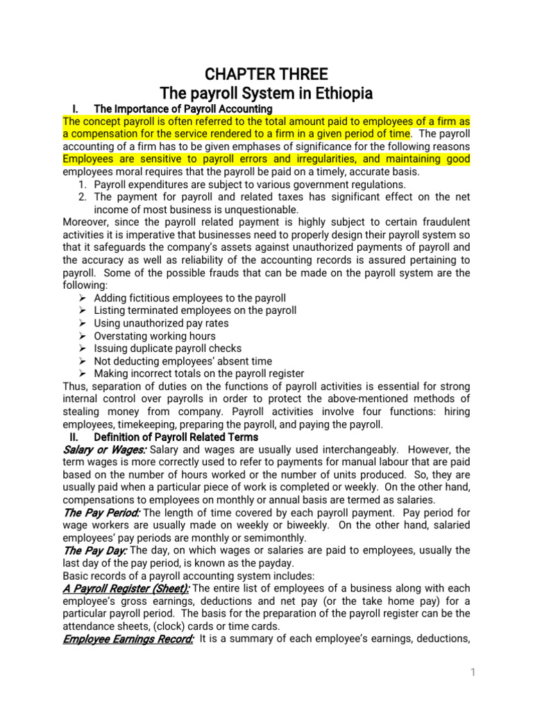Payroll System Overview in Ethiopia | PDF