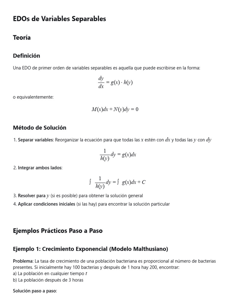 EDOs de Variables Separables | PDF | Ecuación diferencial ordinaria ...