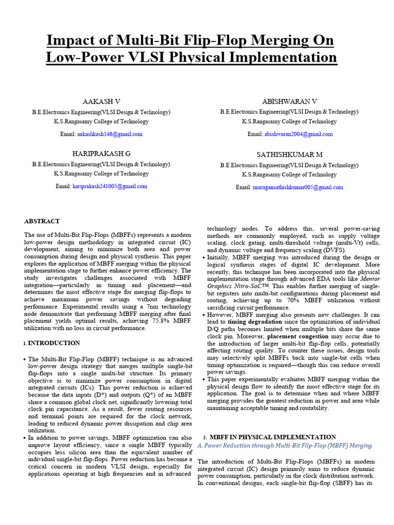 MBFF Merging for Low-Power VLSI Design | PDF | Digital Technology ...