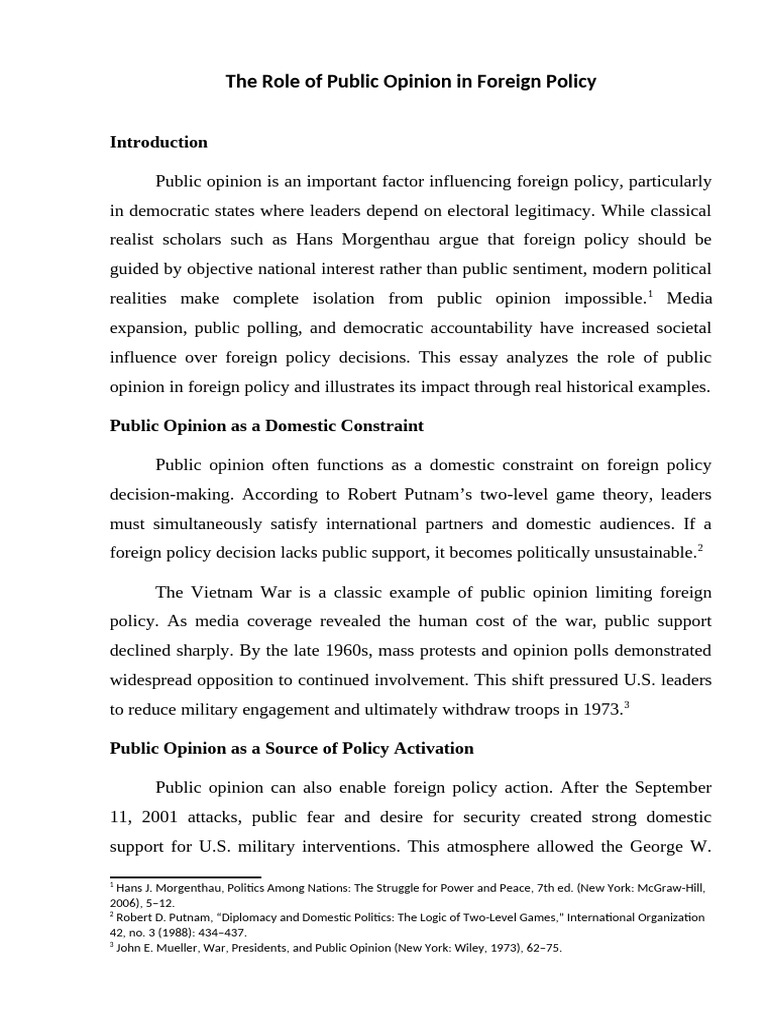 Impact of Public Opinion on Foreign Policy | PDF | Public Opinion | Policy