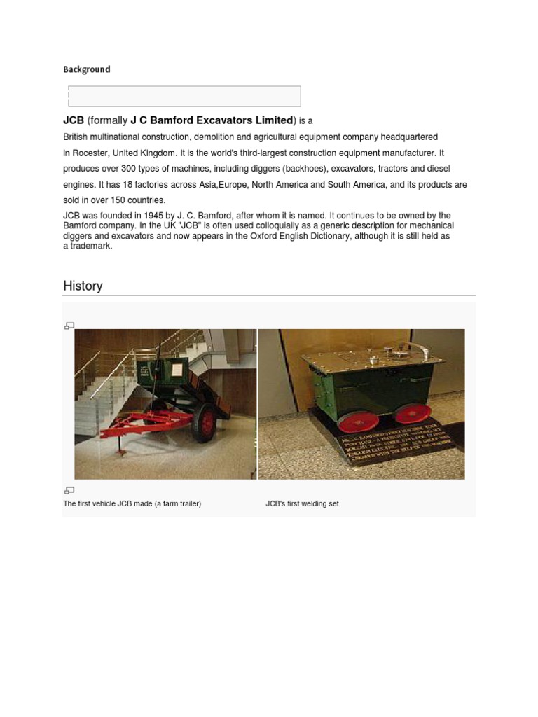 History: JCB (Formally J C Bamford Excavators Limited) | PDF ...