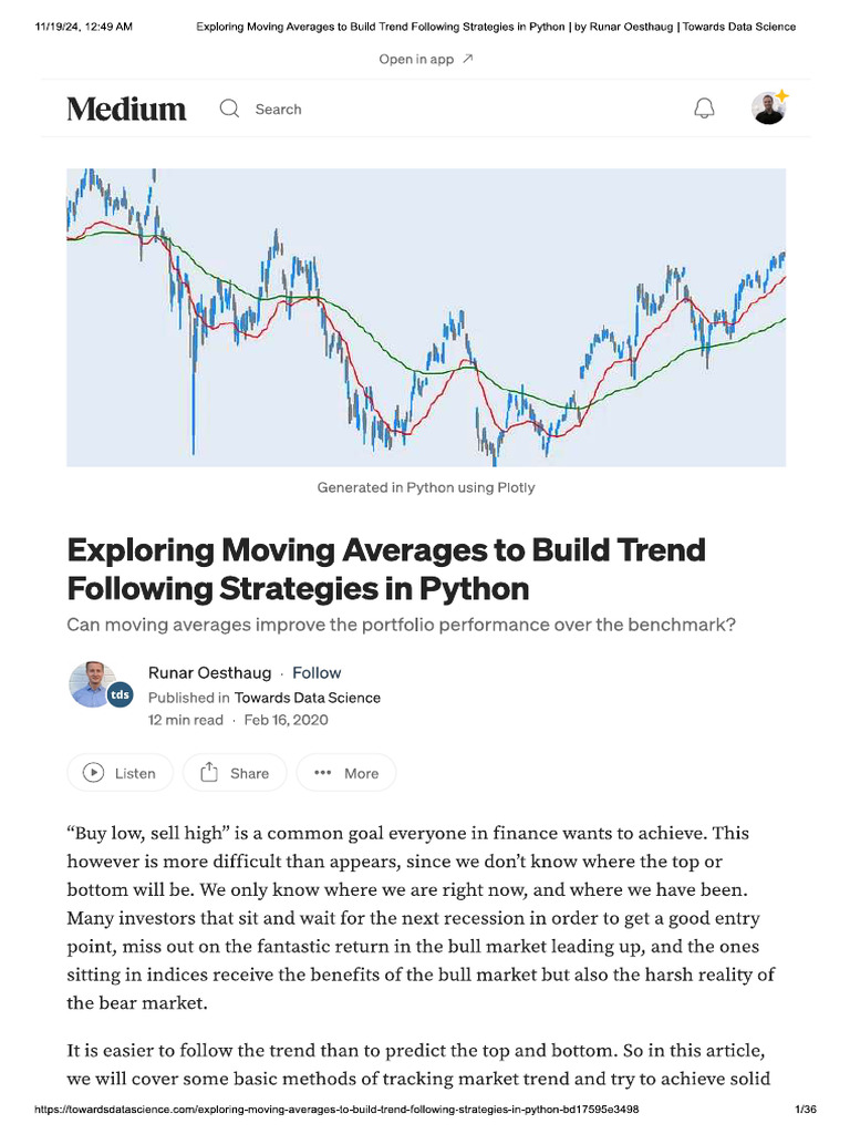 Exploring Moving Averages To Build Trend Following Strategies in Python ...