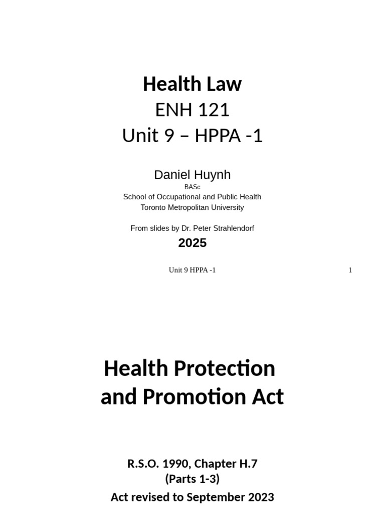 ENH 121 Unit 9 - HPPA 1 2025 - Environmental Health Law | PDF