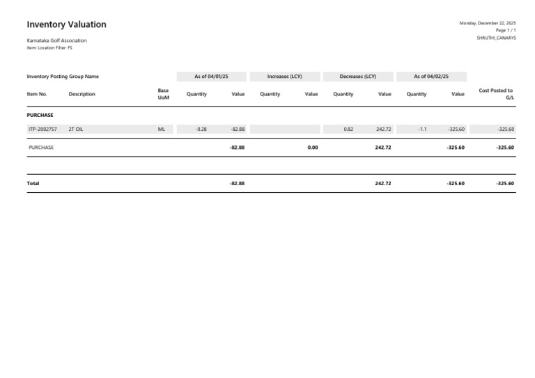 Inventory Valuation Report 2025 | PDF