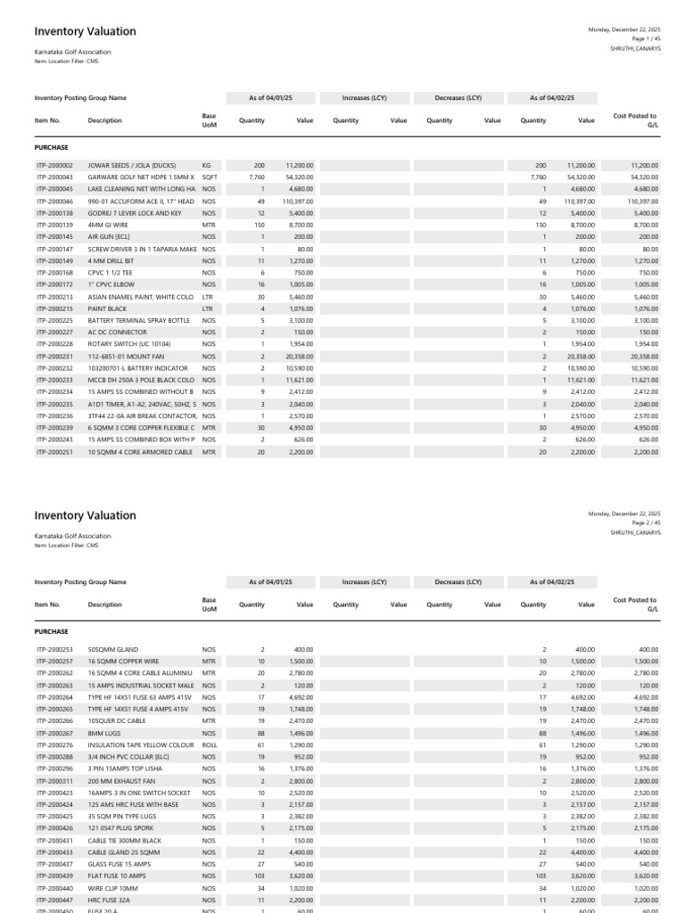 Inventory Valuation Report 2025 | PDF | Metalworking | Manufactured Goods