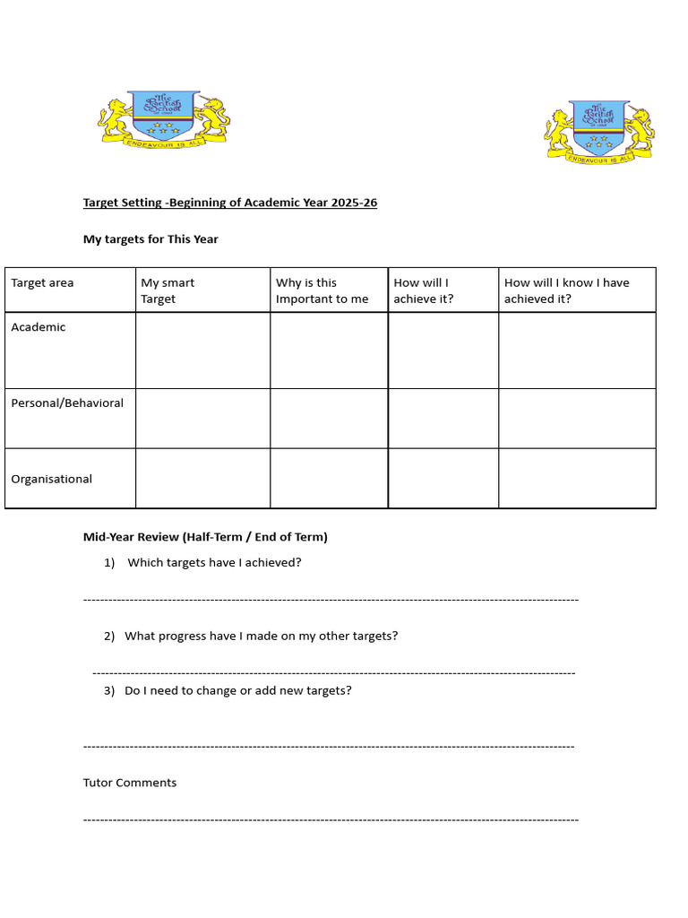 Academic Year 2025-26 Target Setting | PDF