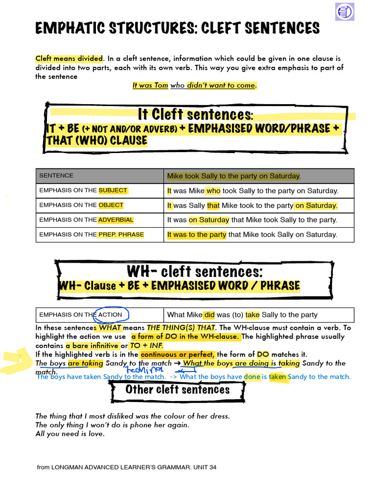 Understanding Cleft Sentences | PDF | Verb | Sentence (Linguistics)