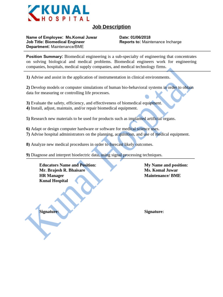 Biomedical Engineer Job Description | PDF