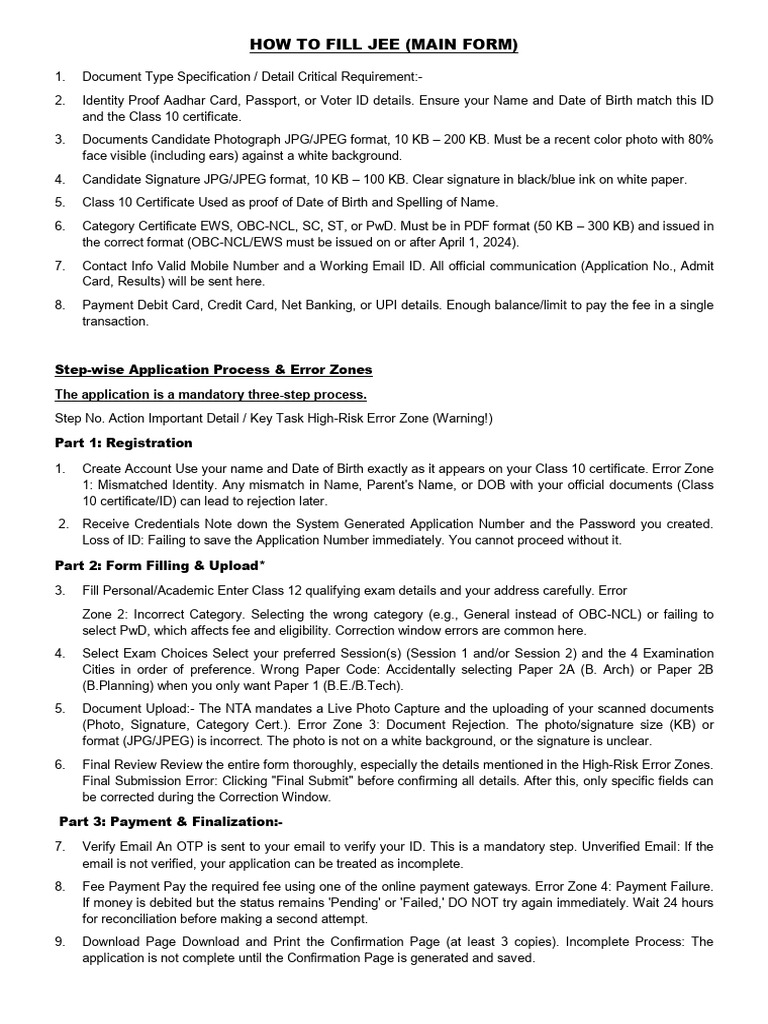 JEE Main Form Filling Guide | PDF | Identity Document
