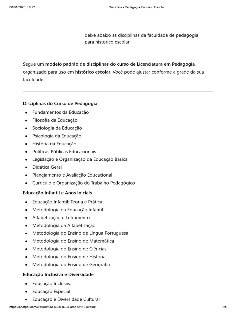 Disciplinas do Curso de Pedagogia | PDF | Pedagogia | Educação Infantil