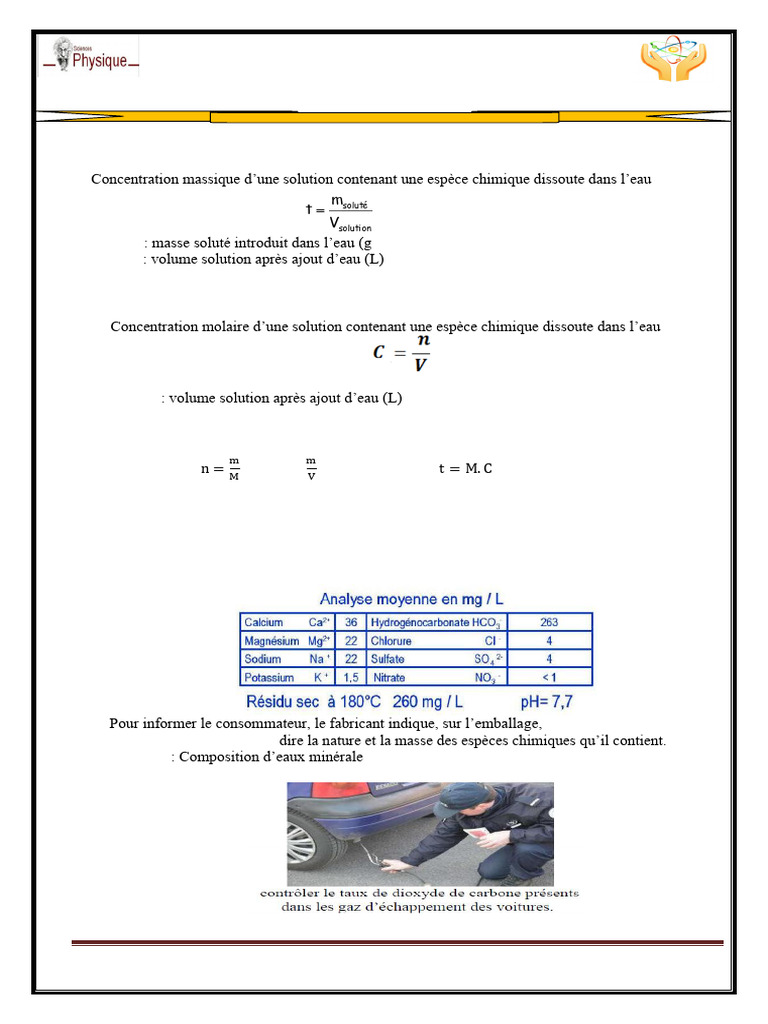 Mesures chimiques en solutions aqueuses | PDF | Concentration molaire ...