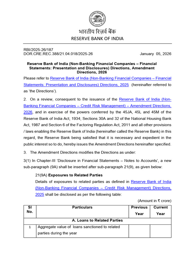 RBI Amendment on NBFC Financial Disclosures | PDF | Reserve Bank Of ...