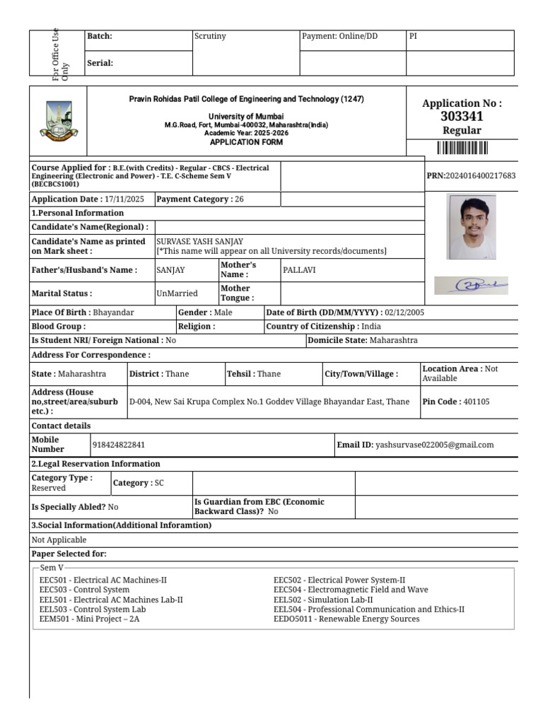 B.E. Electrical Engineering Application Form | PDF