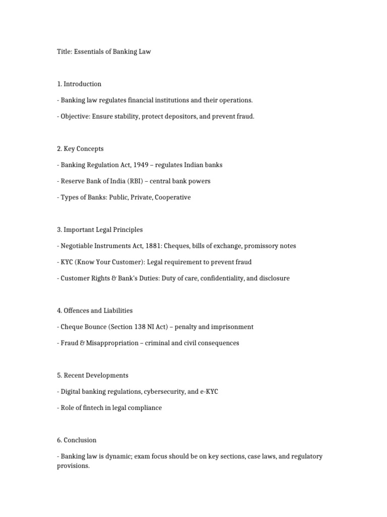 Banking Law Essentials Explained | PDF