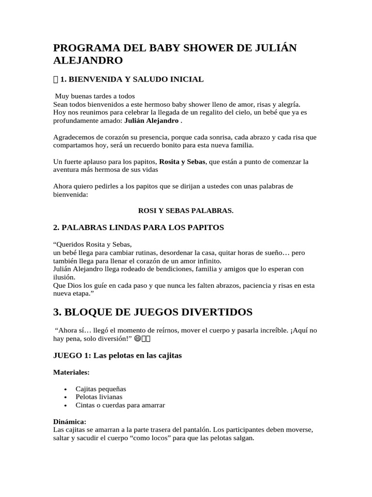 Programa Del Baby Shower de Julián Alejandro | PDF