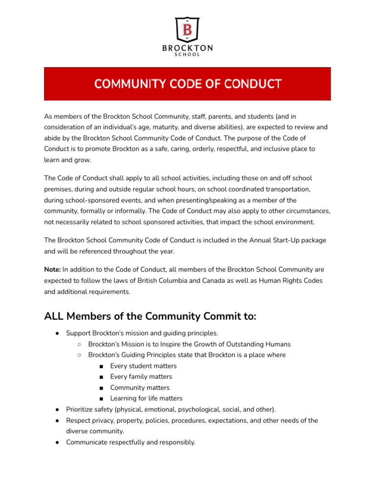 Brockton School Community Code of Conduct | PDF | Learning | Social ...