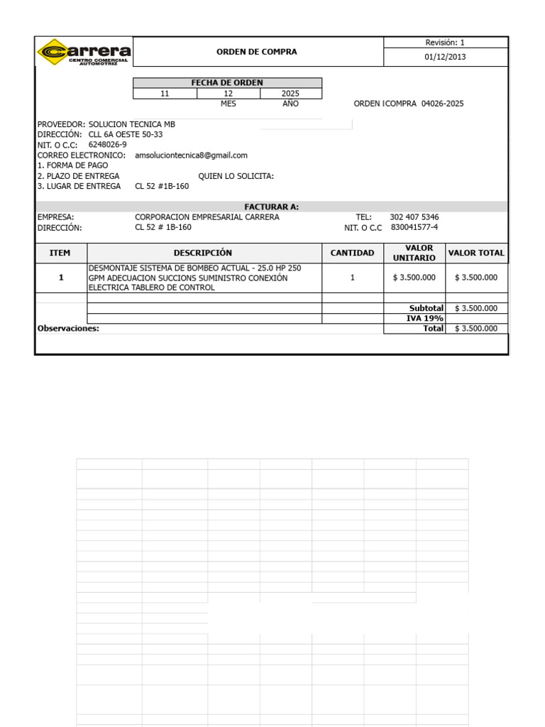 Orden de Compra 04026-2025 Detalles | PDF