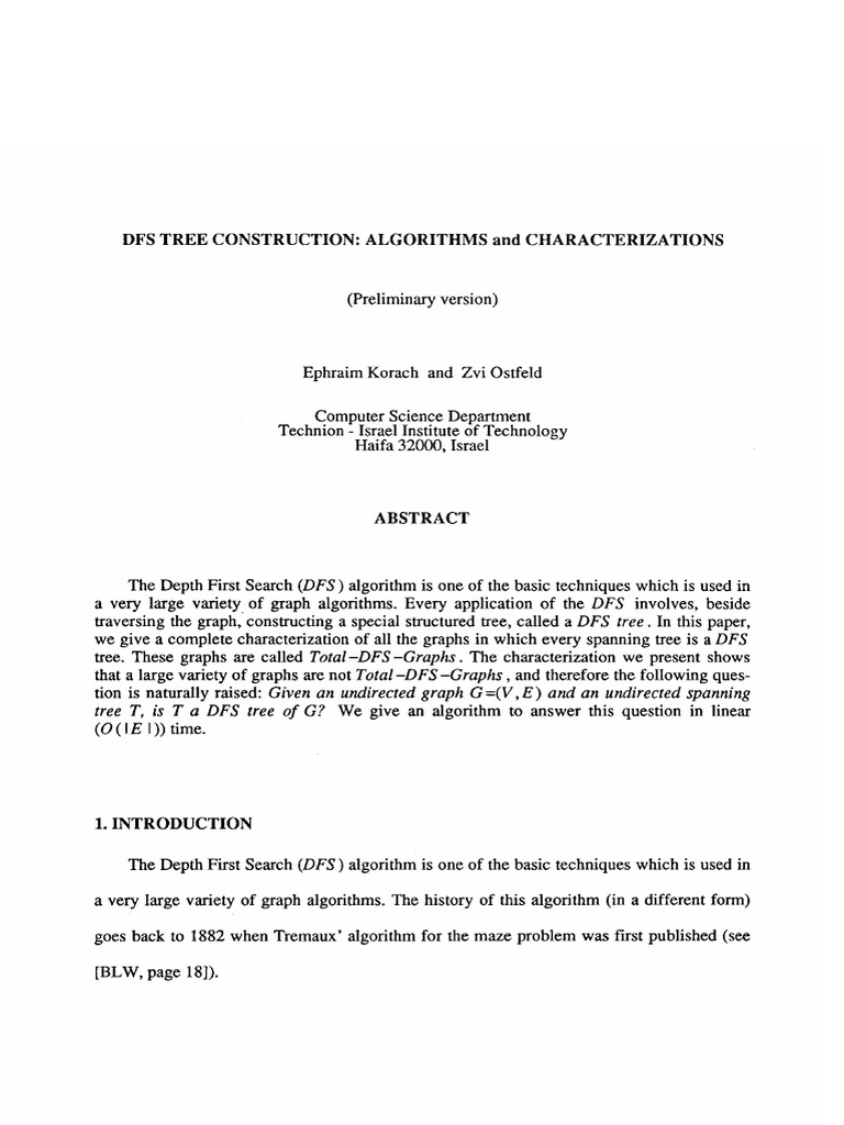 DFS Tree Construction-Algorithms and Characterizations | PDF ...