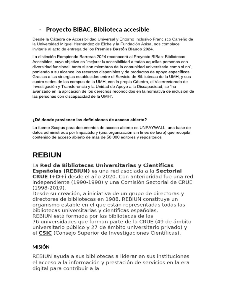 Premios Bastón Blanco 2024: BIBAC | PDF | Sustentabilidad | Biblioteca ...
