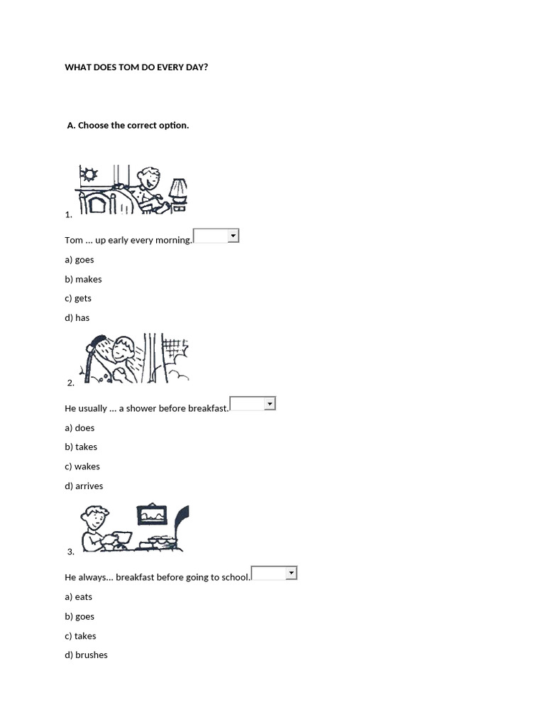 Tom's Daily Routine Quiz | PDF