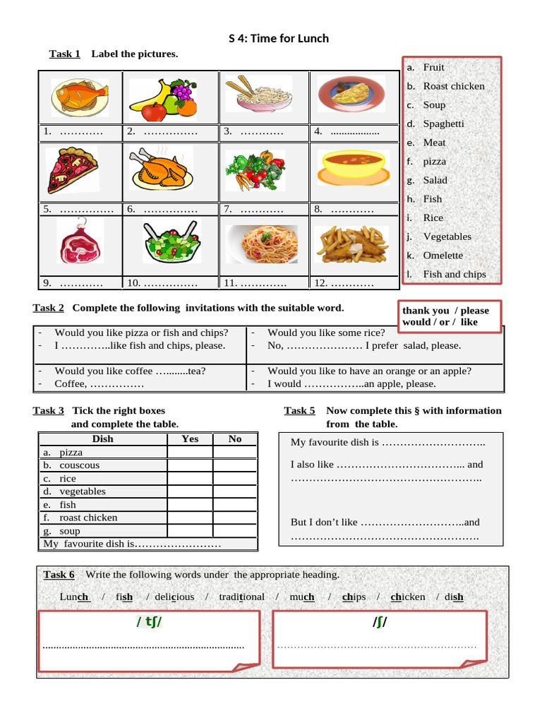 Time for lunch( S4) | PDF | Lunch | Cooking