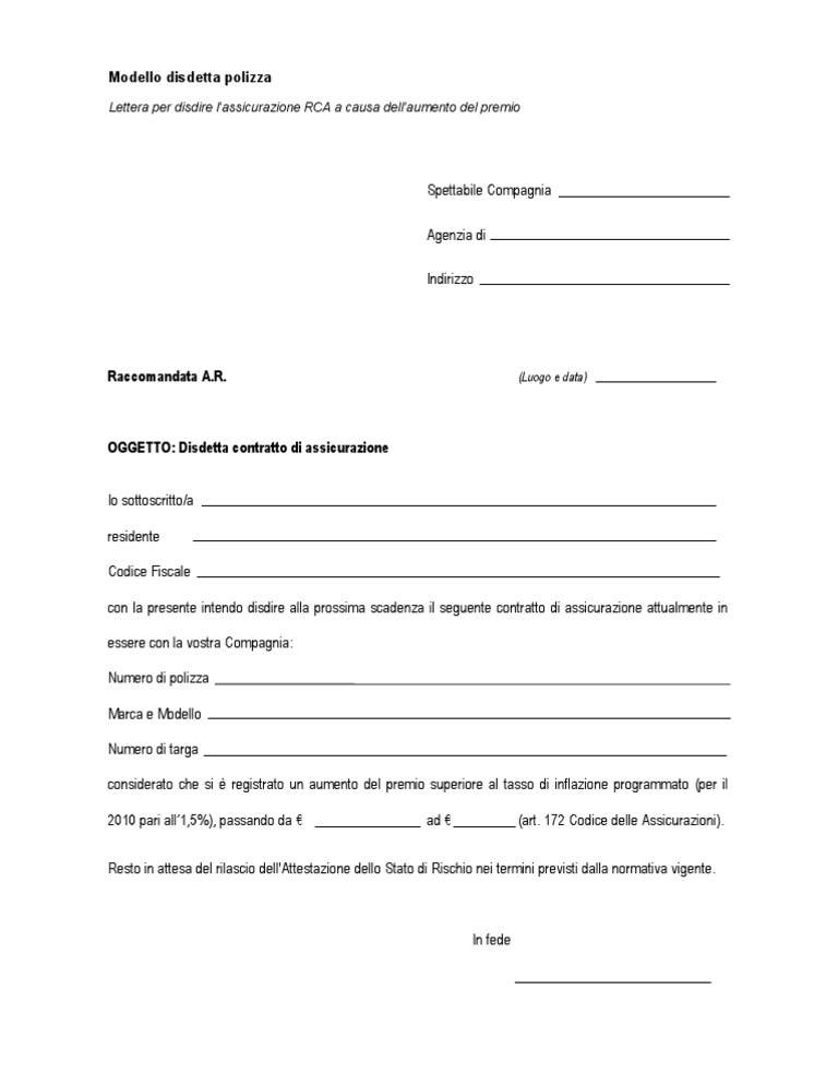 Modello Disdetta Polizza