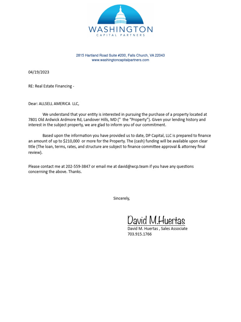 Real Estate Financing Commitment Letter | PDF