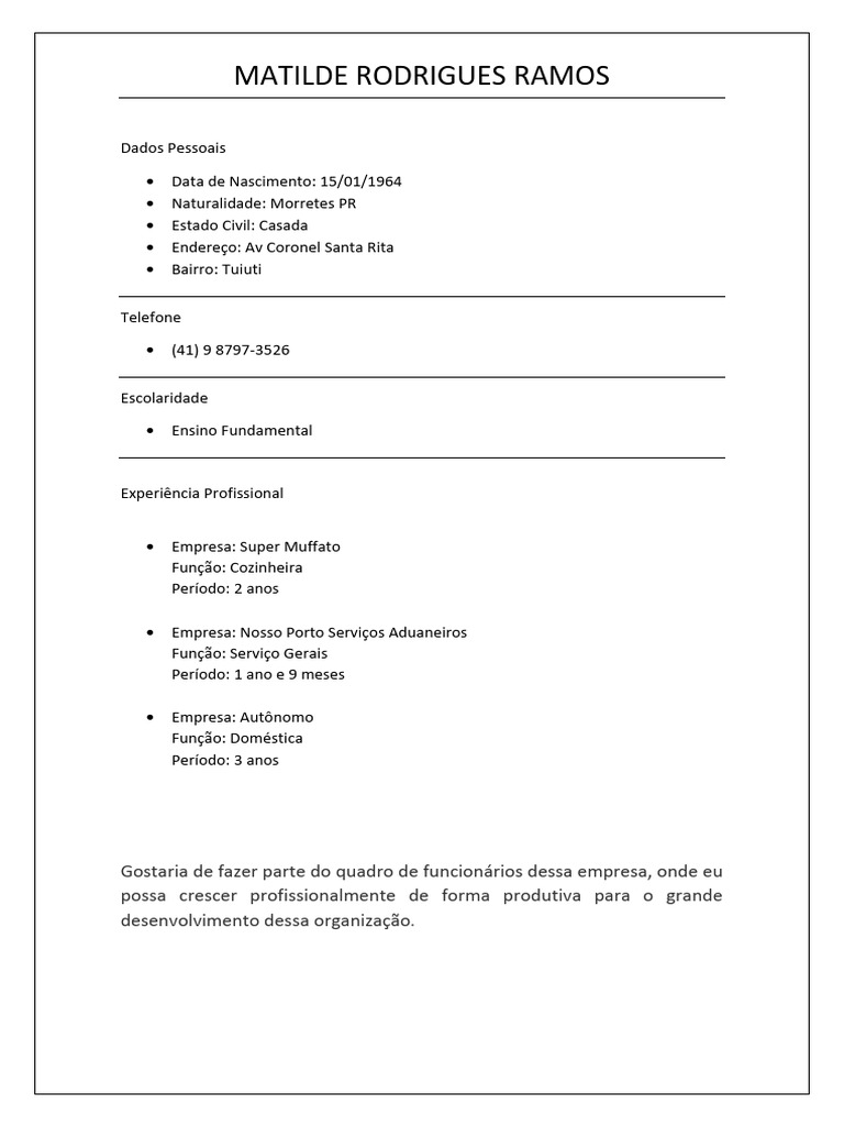 Currículo de Matilde Rodrigues Ramos | PDF