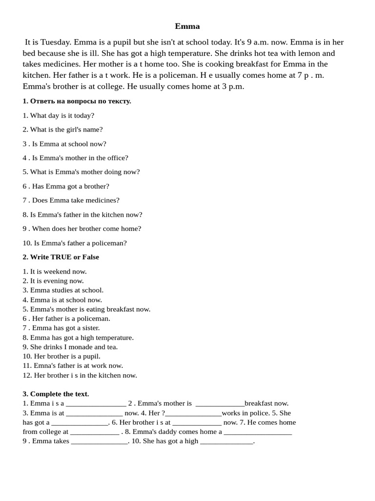 Emma's Illness and Family Routine | PDF