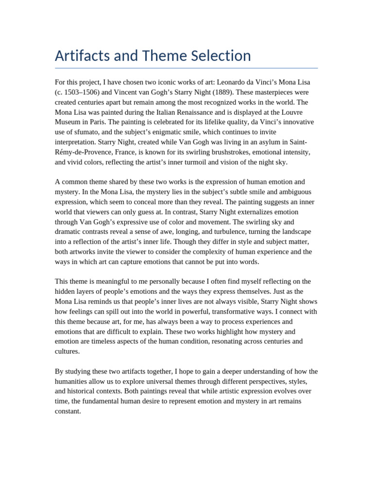 HUM200 Project Part One With References | PDF | Vincent Van Gogh ...