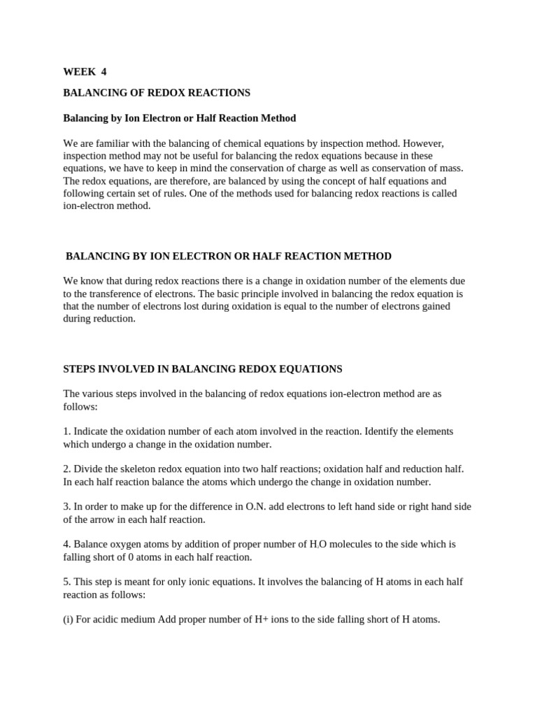 Balancing Redox Reactions Guide | PDF | Redox | Chemical Reactions