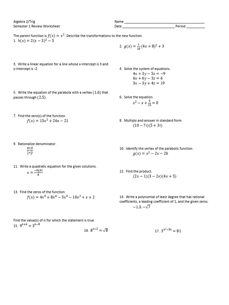 A2T - Sem1 Final - Review #6 2024 | PDF | Equations | Elementary ...