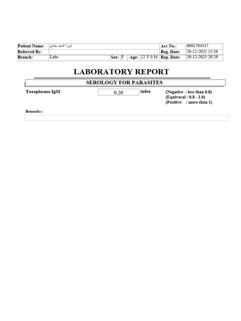 Laboratory Report: Serology For Parasites | PDF