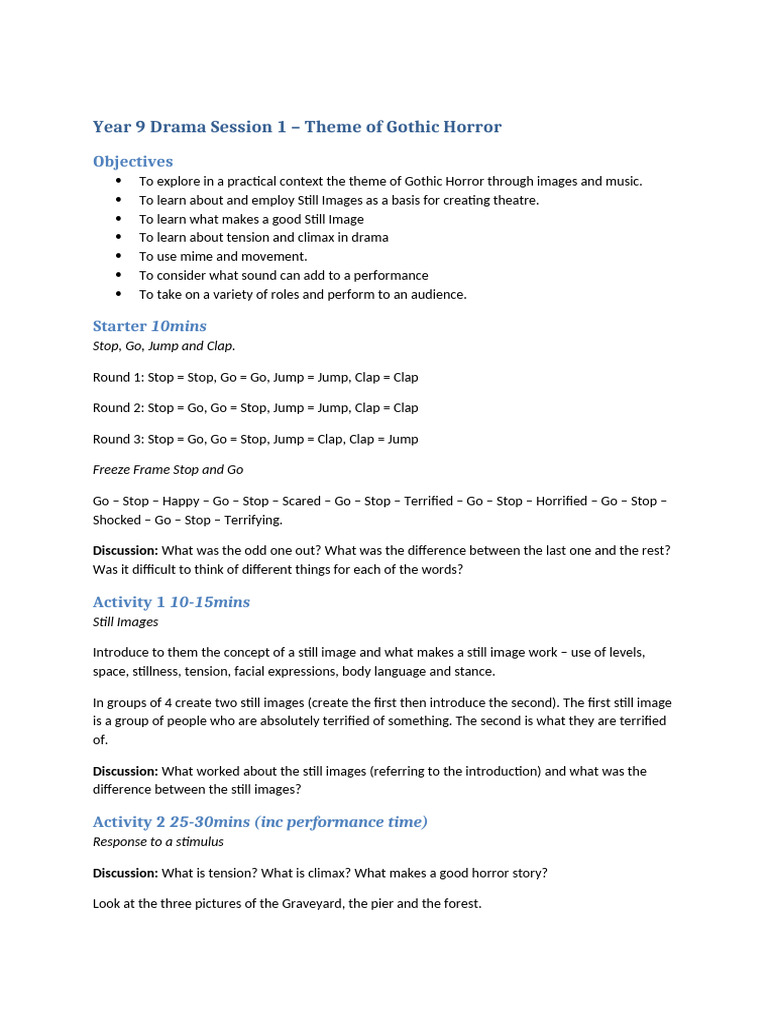 Year 9 Gothic Horror Drama Lesson | PDF