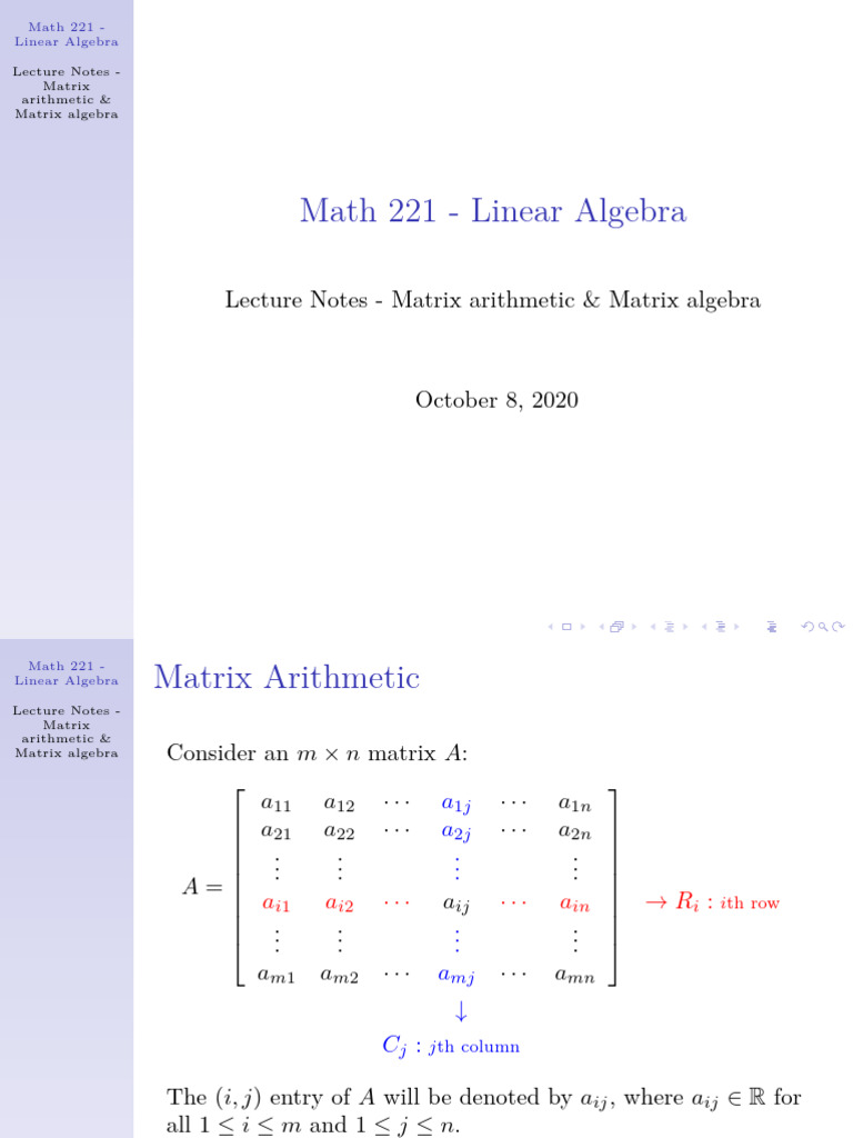 Matrix Arithmetic and Algebra Notes | PDF | Matrix (Mathematics ...