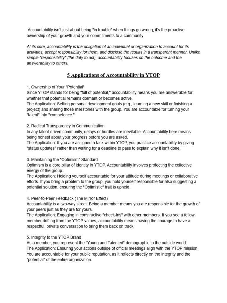 5 Key Accountability Practices in YTOP | PDF