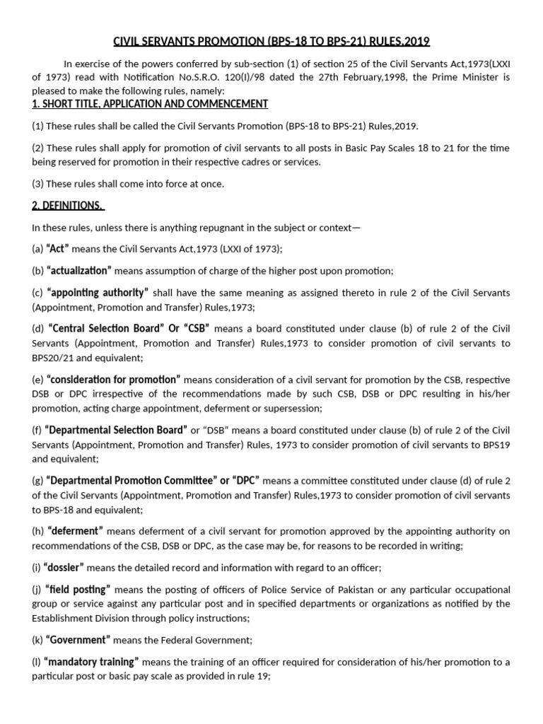 Civil Servants Promotion Rules 2019 | PDF | Government | Justice
