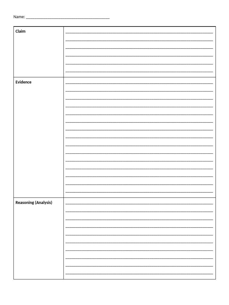 Claim Evidence and Reasoning Template | PDF