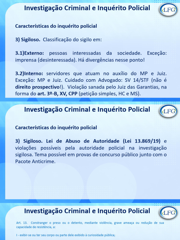 Sigilo e Características do Inquérito Policial | PDF | Fiança | Direito ...
