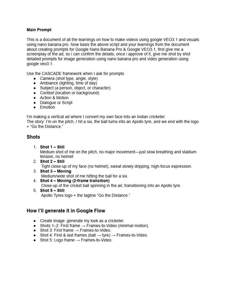 Video Creation Guide for Google VEO3.1 | PDF
