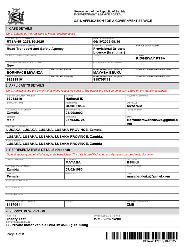 Zambian Provisional Driver's License Application | PDF | Identity Document
