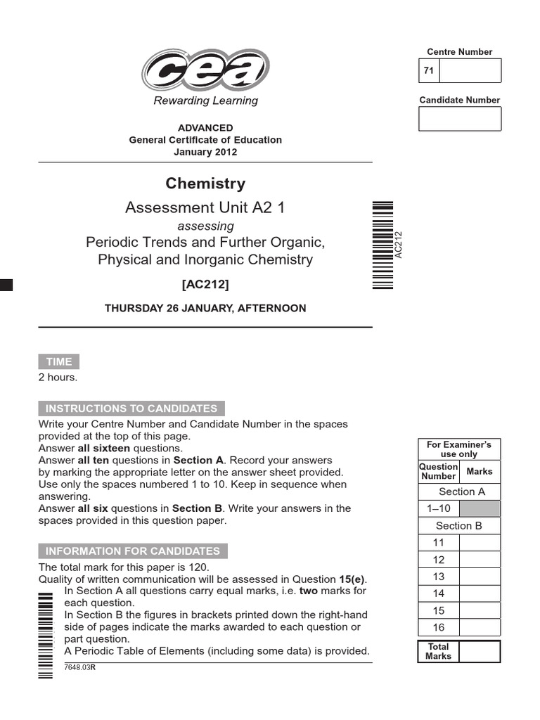 A2 Chemistry Exam: Periodic Trends & Organic Chemistry | PDF | Acid ...