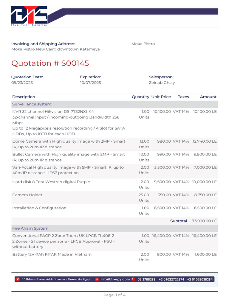 Quotation for Security and Network Systems | PDF | Point Of Sale ...