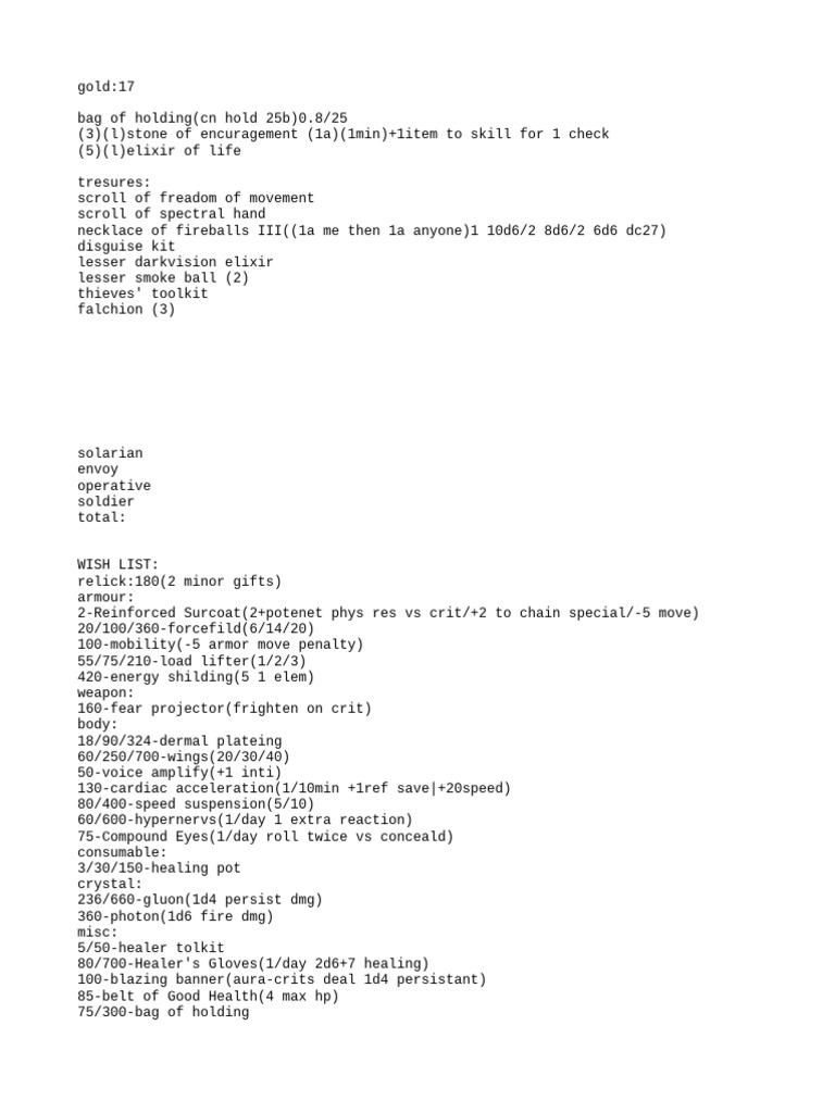 Comprehensive Fantasy Item Inventory | PDF