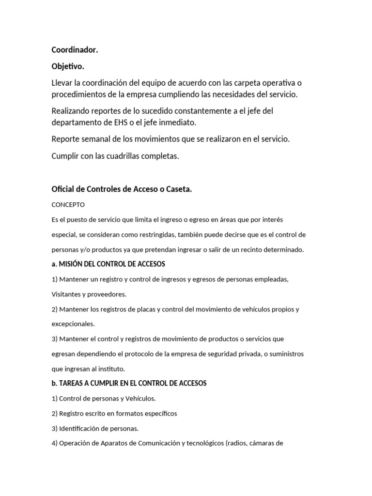 Coordinación y Control de Accesos en Seguridad | PDF | Valores