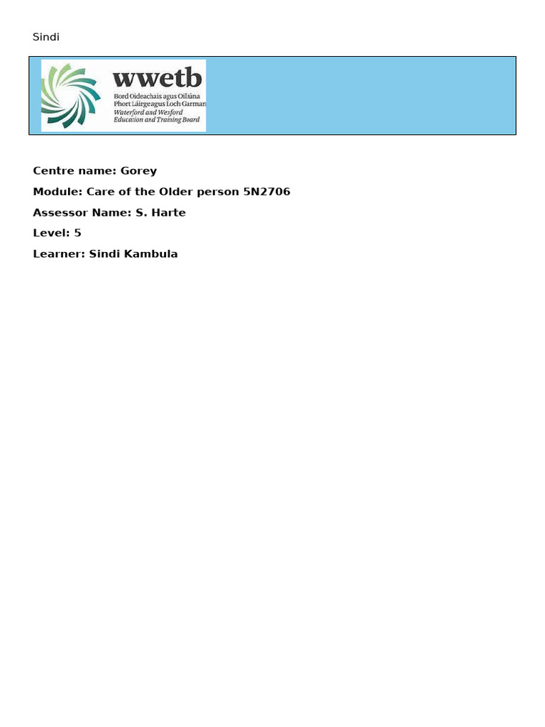 Care of the Elderly 1 | PDF