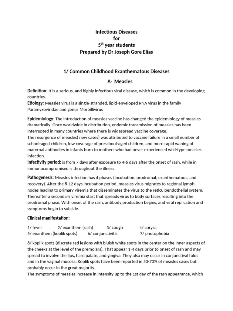 Measles Overview for Medical Students | PDF | Measles | Tuberculosis
